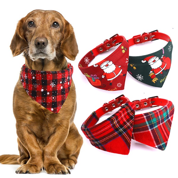 Christmas Classic Plaid Snowflake Scarf Triangle Bibs for Pets